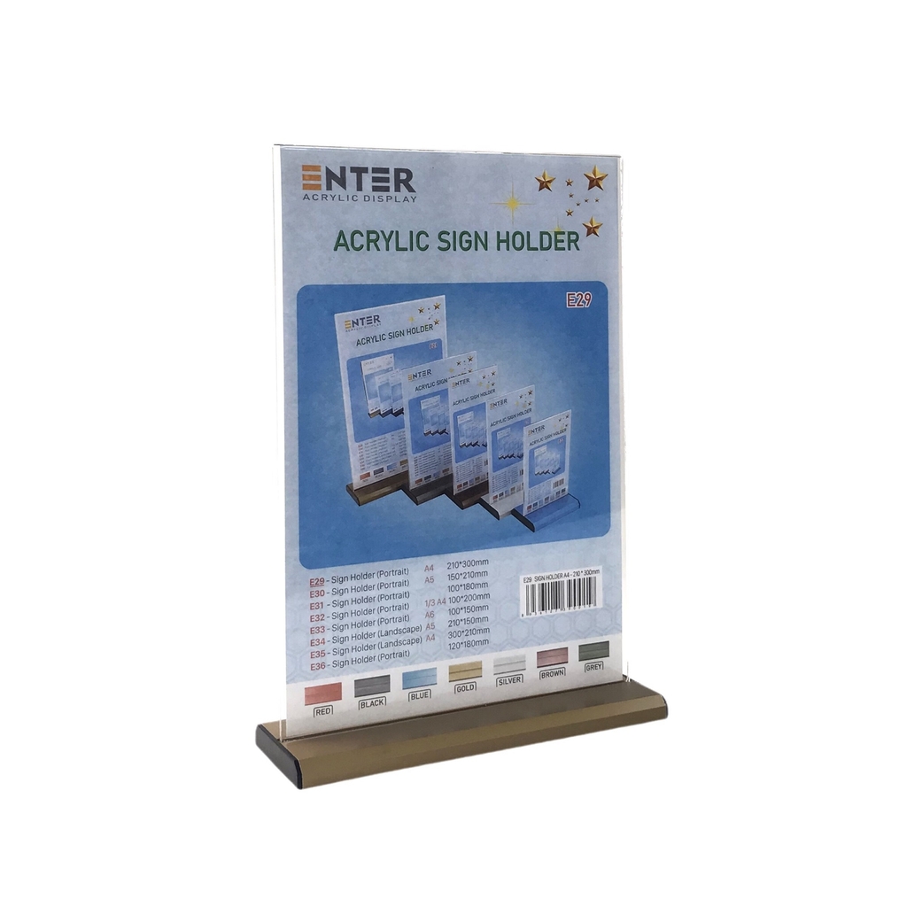 Kệ mica 2 mặt Enter E29 210x300mm đế nhôm A4 đứng, Kệ menu nhà hàng, Standee mica để bàn, Bảng quét mã QR Code (10)