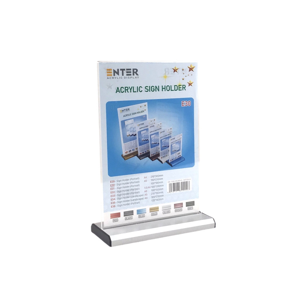 Kệ mica 2 mặt Enter E30 150x210mm đế nhôm A5 đứng, Kệ menu nhà hàng, Standee mica để bàn, Bảng quét mã QR Code (20)