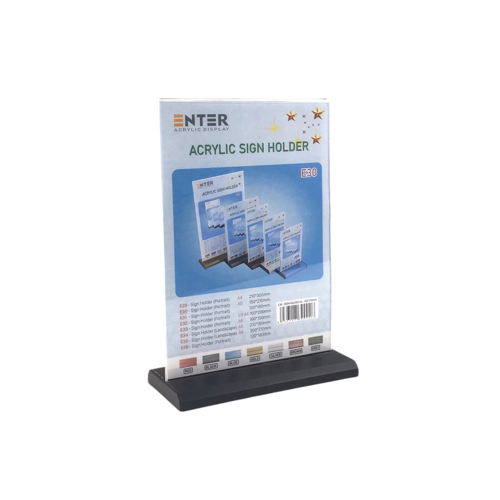 Kệ mica 2 mặt Enter E30 150x210mm đế nhôm A5 đứng, Kệ menu nhà hàng, Standee mica để bàn, Bảng quét mã QR Code (20)