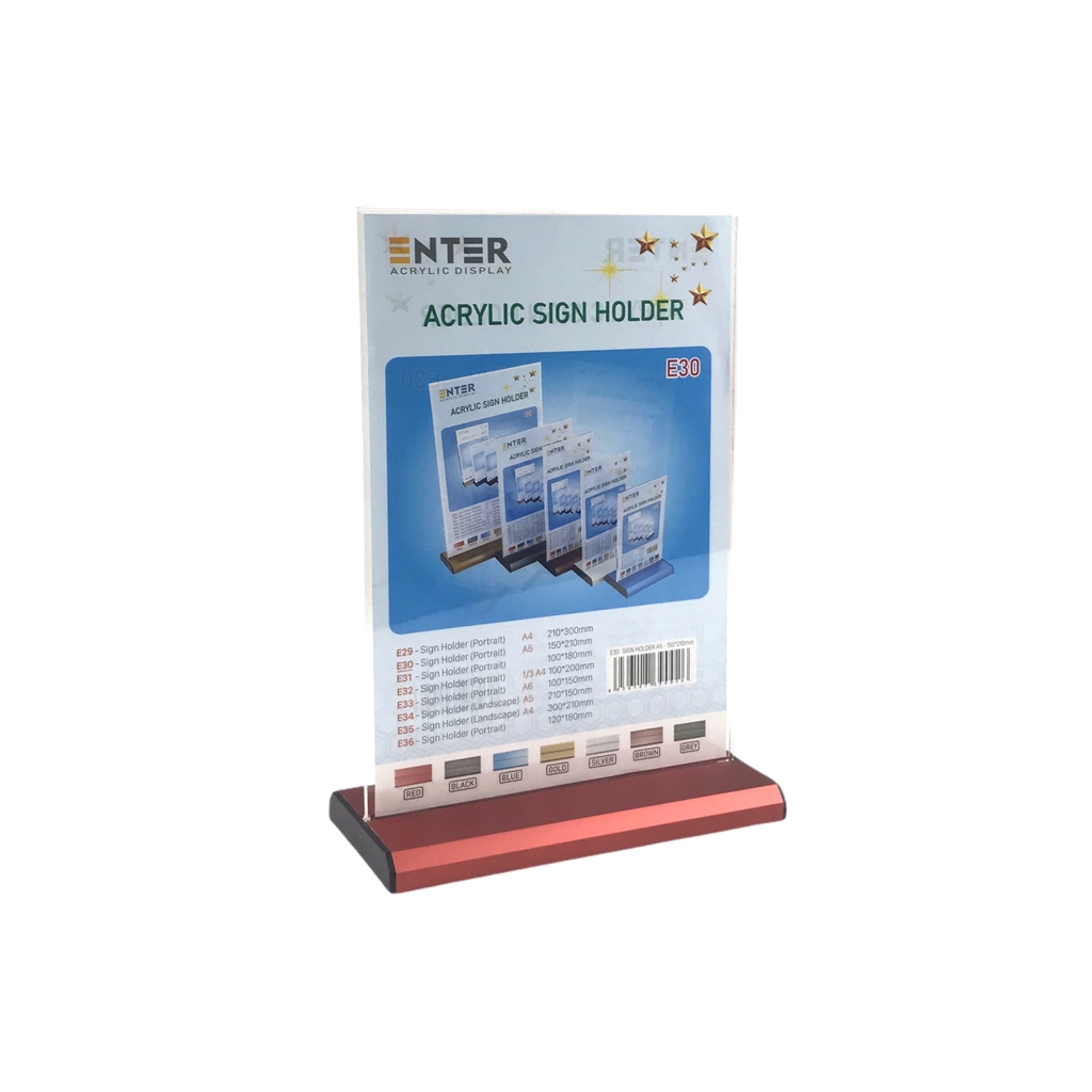 Kệ mica 2 mặt Enter E30 150x210mm đế nhôm A5 đứng, Kệ menu nhà hàng, Standee mica để bàn, Bảng quét mã QR Code (20)