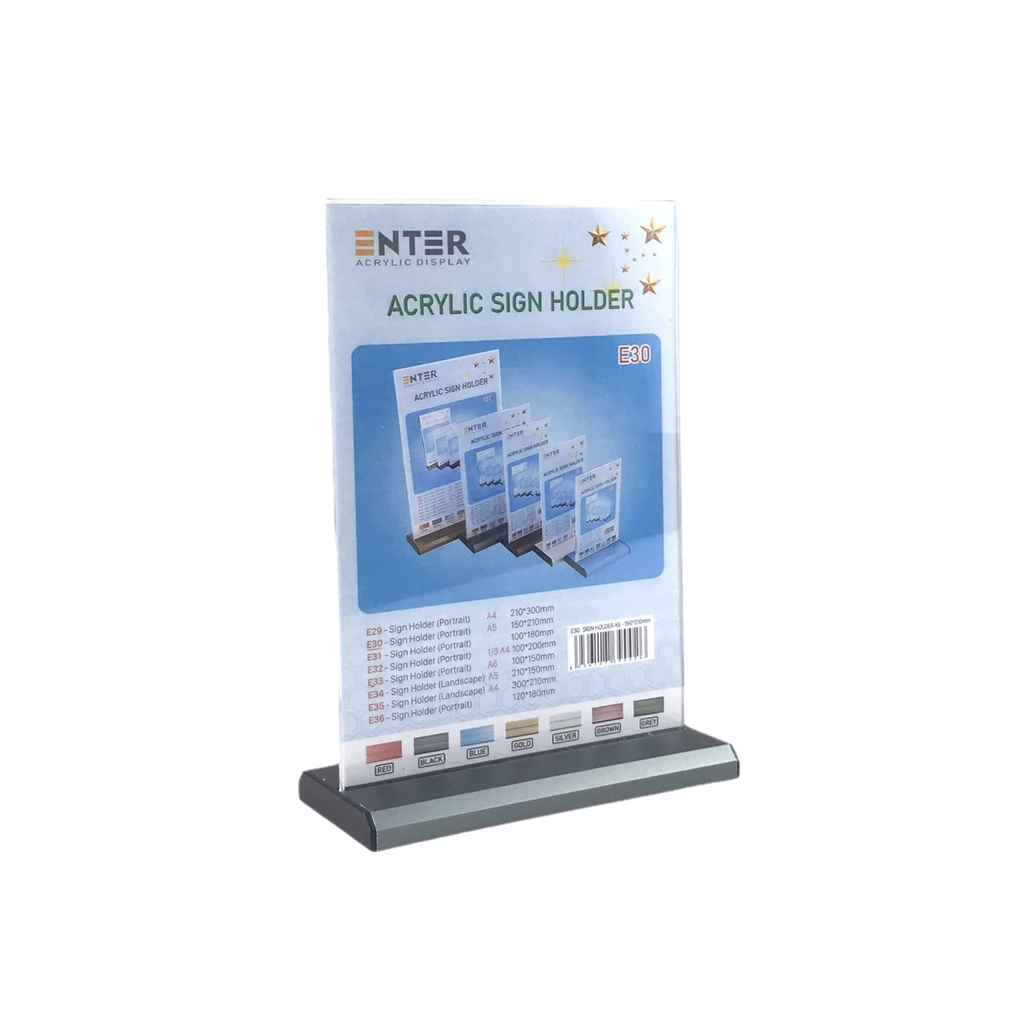 Kệ mica 2 mặt Enter E30 150x210mm đế nhôm A5 đứng, Kệ menu nhà hàng, Standee mica để bàn, Bảng quét mã QR Code (20)