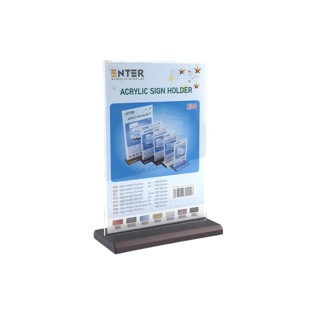 Kệ mica 2 mặt Enter E30 150x210mm đế nhôm A5 đứng, Kệ menu nhà hàng, Standee mica để bàn, Bảng quét mã QR Code (20)