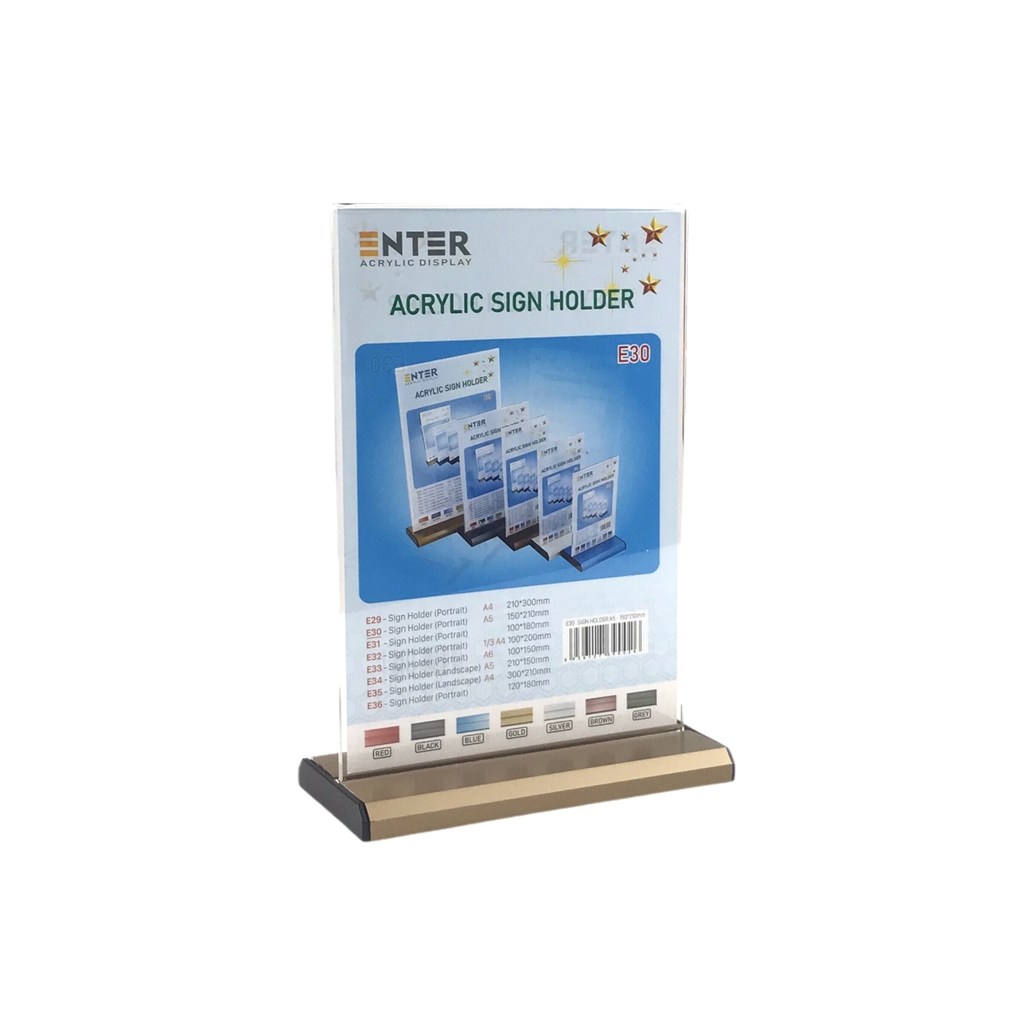 Kệ mica 2 mặt Enter E30 150x210mm đế nhôm A5 đứng, Kệ menu nhà hàng, Standee mica để bàn, Bảng quét mã QR Code (20)