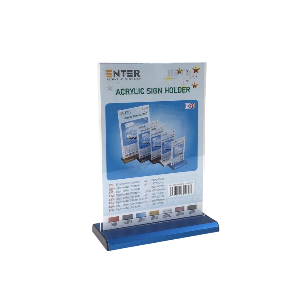 Kệ mica 2 mặt Enter E30 150x210mm đế nhôm A5 đứng, Kệ menu nhà hàng, Standee mica để bàn, Bảng quét mã QR Code (20)