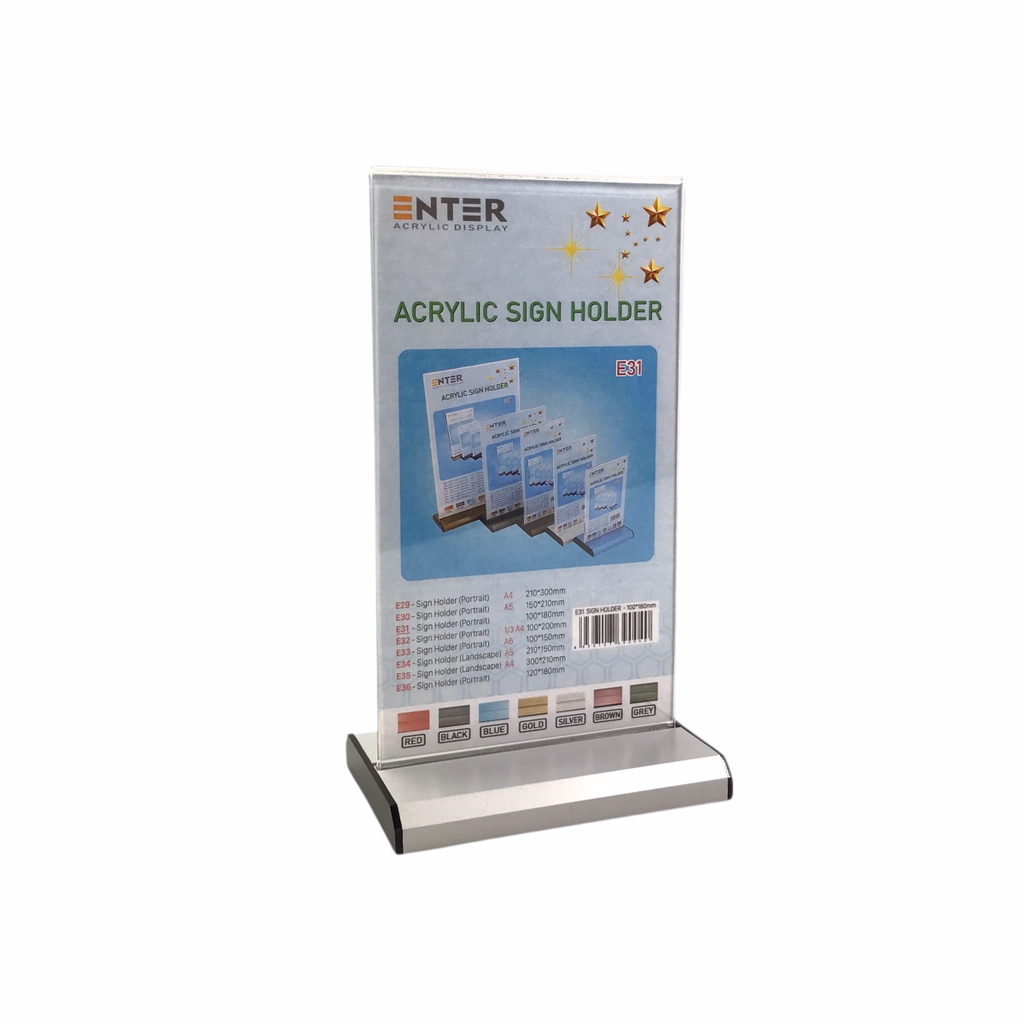 Kệ mica 2 mặt Enter E31 100x180mm đế nhôm, Kệ menu nhà hàng, Standee mica để bàn, Bảng quét mã QR Code (20)