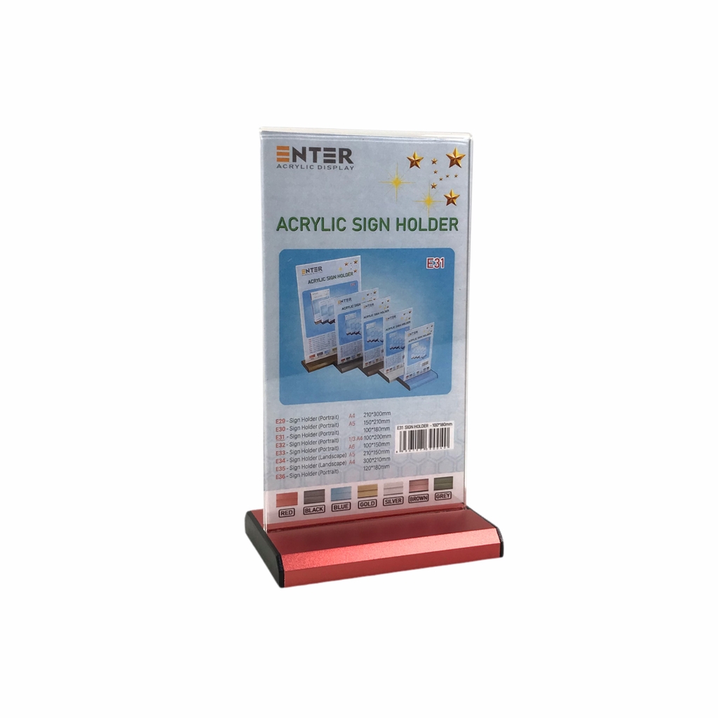 Kệ mica 2 mặt Enter E31 100x180mm đế nhôm, Kệ menu nhà hàng, Standee mica để bàn, Bảng quét mã QR Code (20)