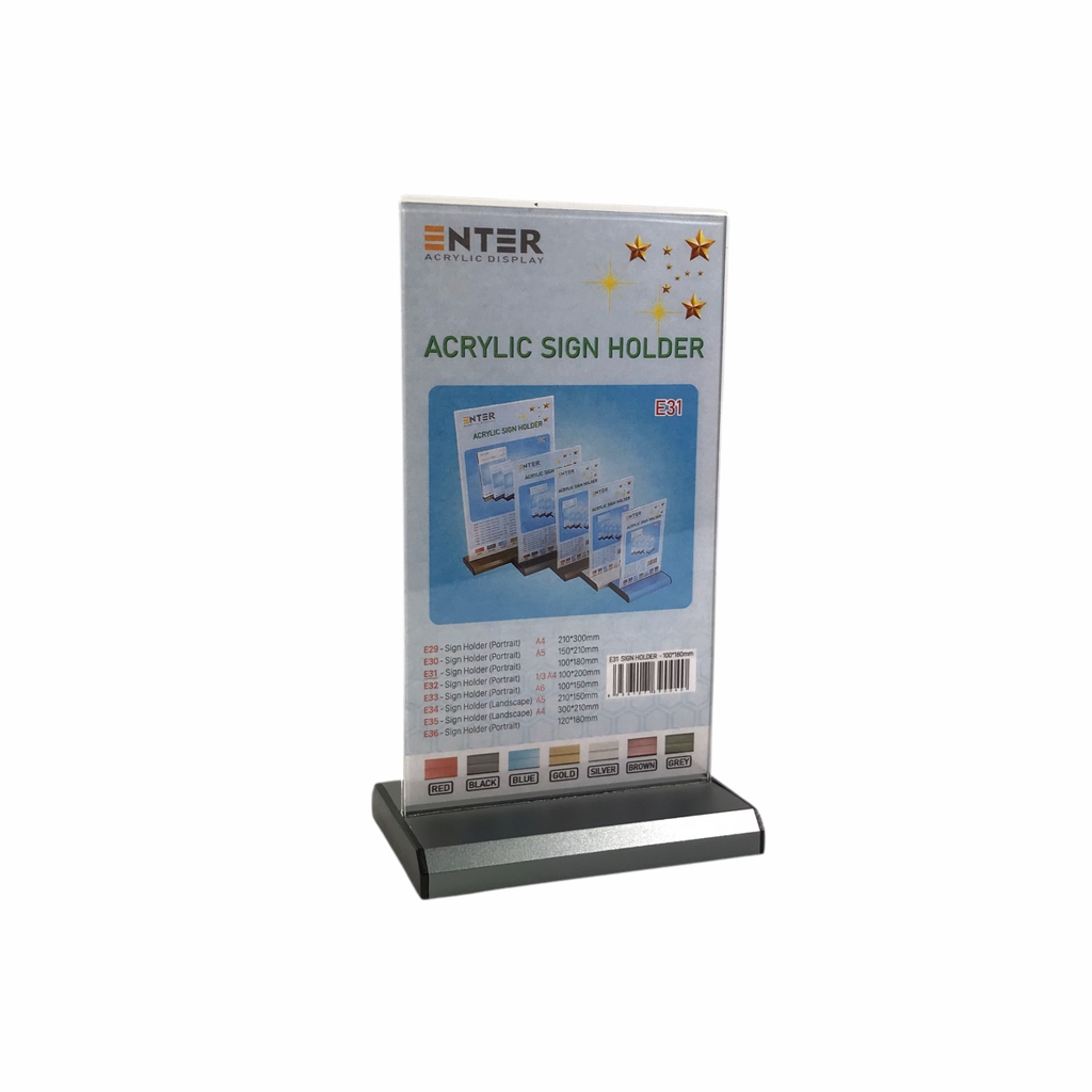 Kệ mica 2 mặt Enter E31 100x180mm đế nhôm, Kệ menu nhà hàng, Standee mica để bàn, Bảng quét mã QR Code (20)