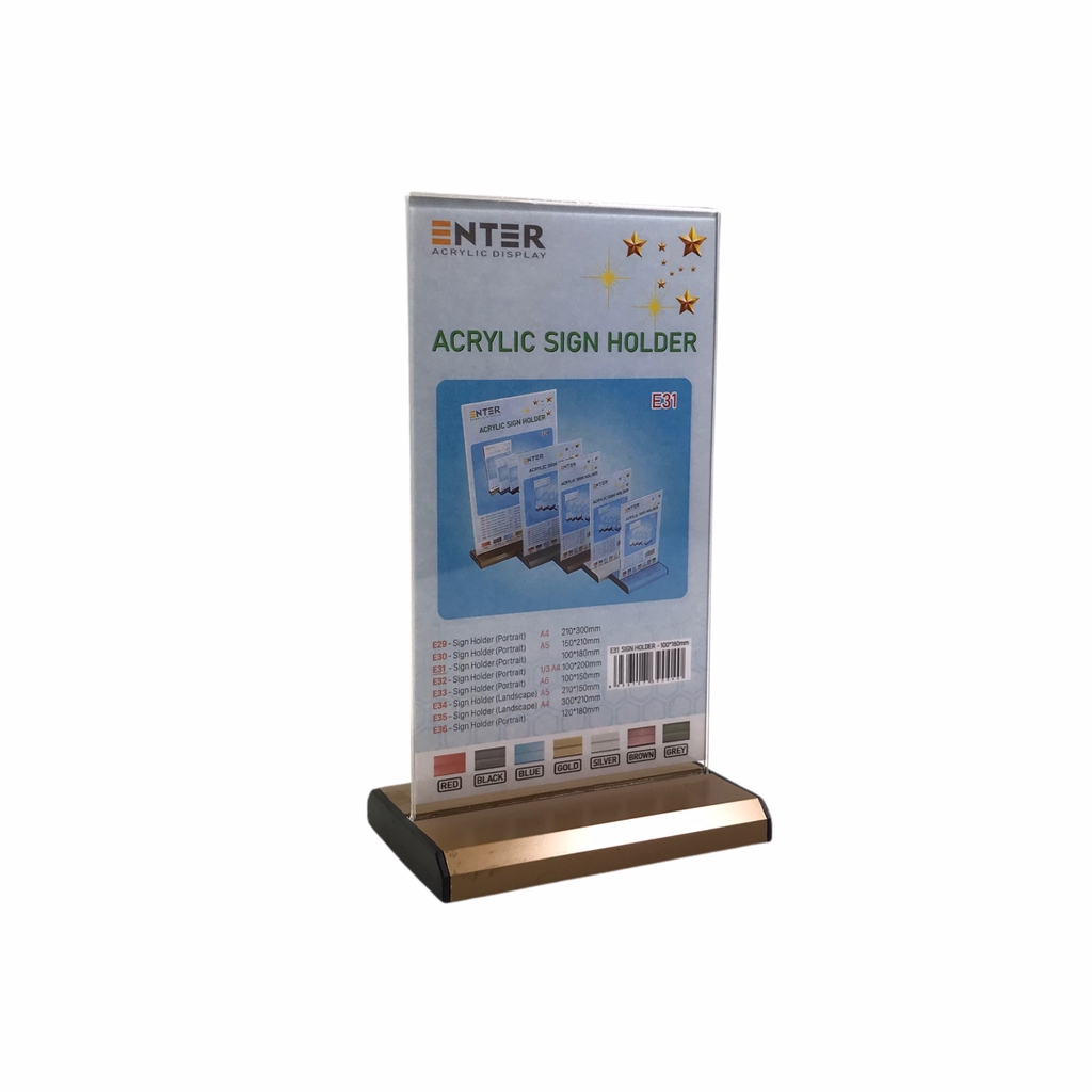 Kệ mica 2 mặt Enter E31 100x180mm đế nhôm, Kệ menu nhà hàng, Standee mica để bàn, Bảng quét mã QR Code (20)