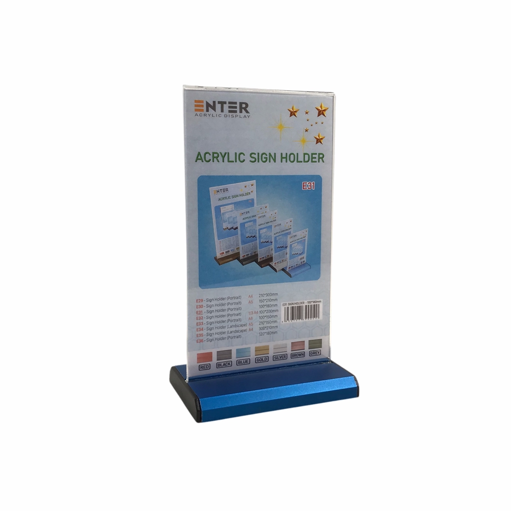 Kệ mica 2 mặt Enter E31 100x180mm đế nhôm, Kệ menu nhà hàng, Standee mica để bàn, Bảng quét mã QR Code (20)