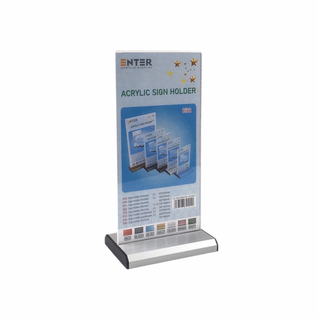 Kệ mica 2 mặt Enter E32 100x210mm đế nhôm 1/3 A4, Kệ menu nhà hàng, Standee mica để bàn, Bảng quét mã QR Code (20)