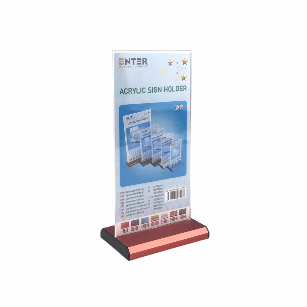Kệ mica 2 mặt Enter E32 100x210mm đế nhôm 1/3 A4, Kệ menu nhà hàng, Standee mica để bàn, Bảng quét mã QR Code (20)