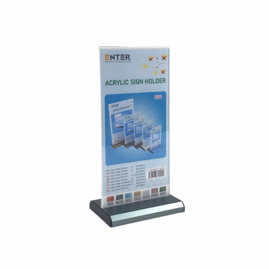Kệ mica 2 mặt Enter E32 100x210mm đế nhôm 1/3 A4, Kệ menu nhà hàng, Standee mica để bàn, Bảng quét mã QR Code (20)