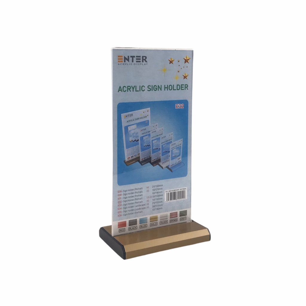 Kệ mica 2 mặt Enter E32 100x210mm đế nhôm 1/3 A4, Kệ menu nhà hàng, Standee mica để bàn, Bảng quét mã QR Code (20)