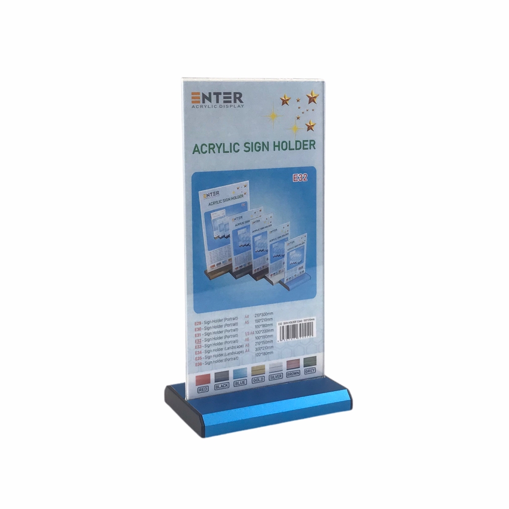 Kệ mica 2 mặt Enter E32 100x210mm đế nhôm 1/3 A4, Kệ menu nhà hàng, Standee mica để bàn, Bảng quét mã QR Code (20)