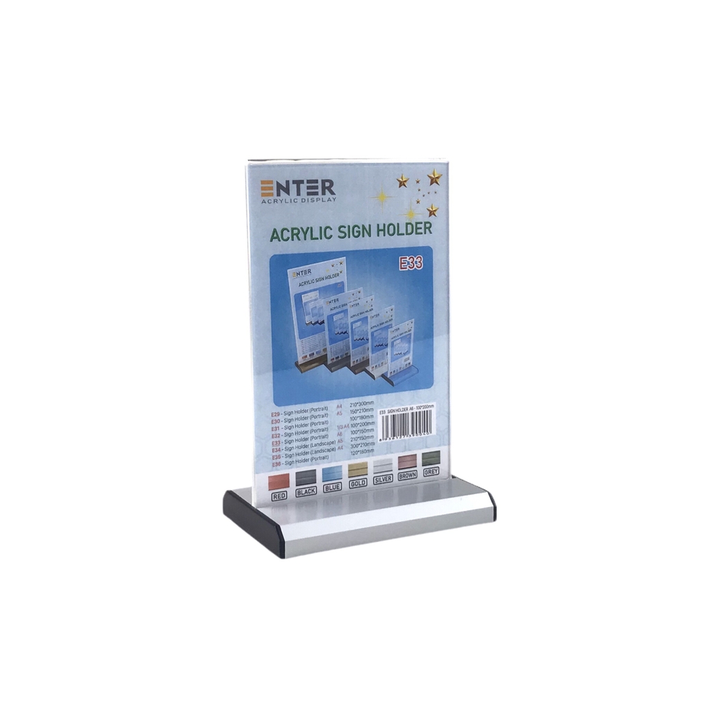 Kệ mica 2 mặt Enter E33 100x150mm đế nhôm A6, Kệ menu nhà hàng, Standee mica để bàn, Bảng quét mã QR Code (20)