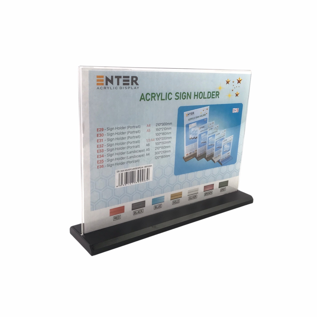 Kệ mica 2 mặt Enter E35 300x210mm đế nhôm A4 ngang, Kệ menu nhà hàng, Standee mica để bàn, Bảng quét mã QR Code (10)