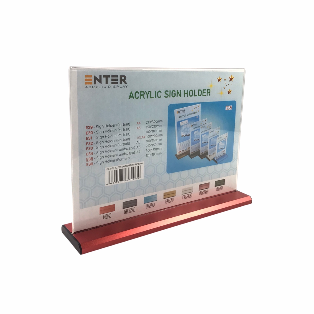 Kệ mica 2 mặt Enter E35 300x210mm đế nhôm A4 ngang, Kệ menu nhà hàng, Standee mica để bàn, Bảng quét mã QR Code (10)