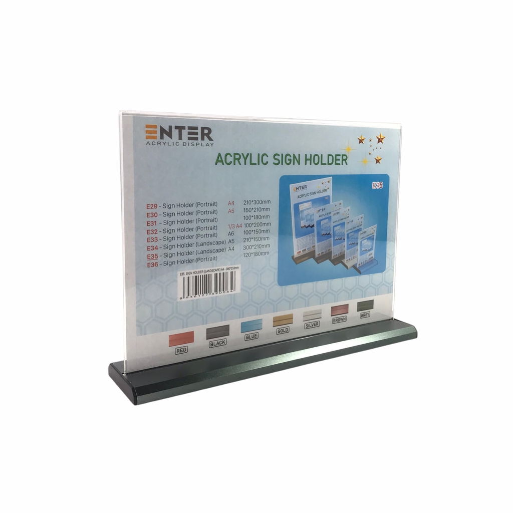 Kệ mica 2 mặt Enter E35 300x210mm đế nhôm A4 ngang, Kệ menu nhà hàng, Standee mica để bàn, Bảng quét mã QR Code (10)