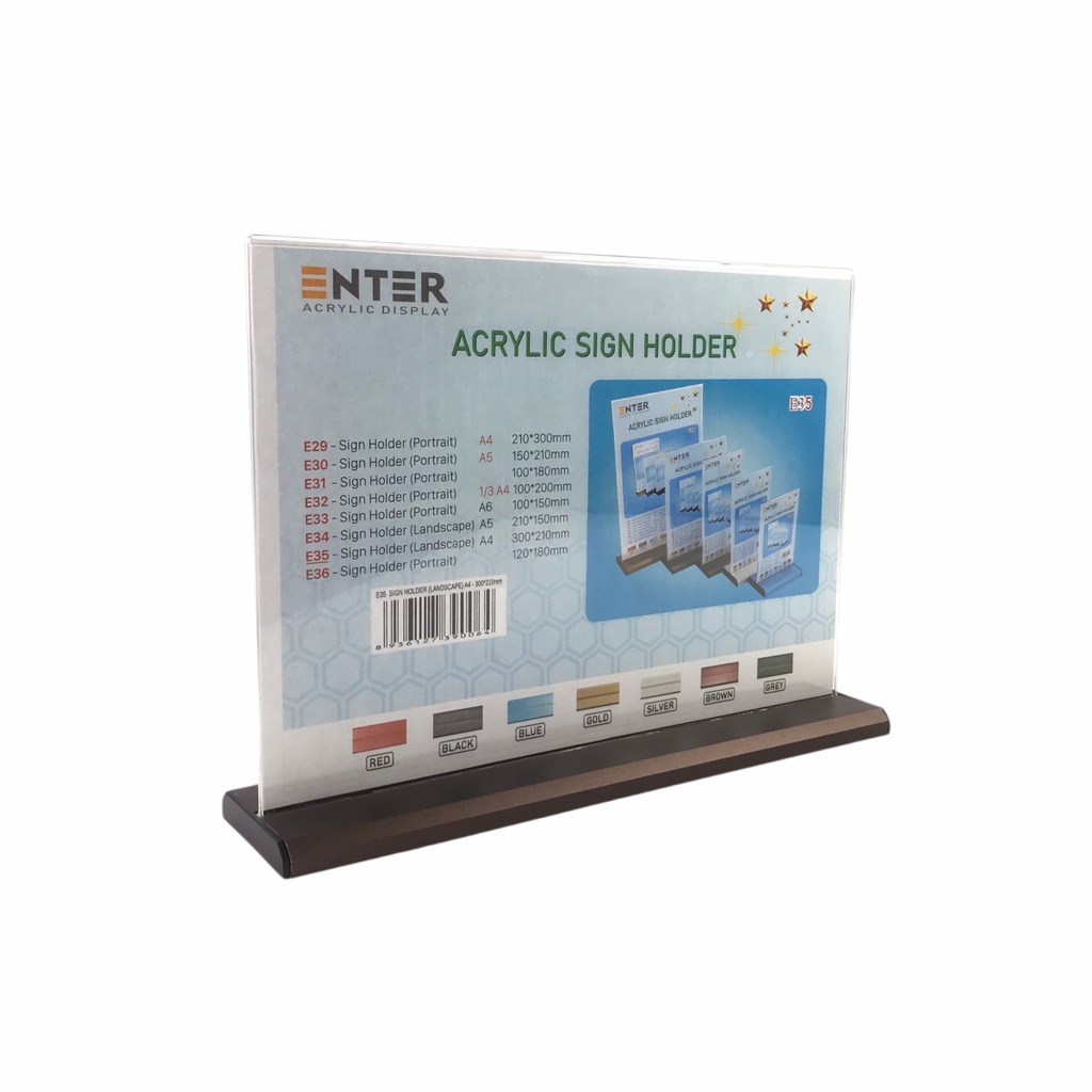 Kệ mica 2 mặt Enter E35 300x210mm đế nhôm A4 ngang, Kệ menu nhà hàng, Standee mica để bàn, Bảng quét mã QR Code (10)