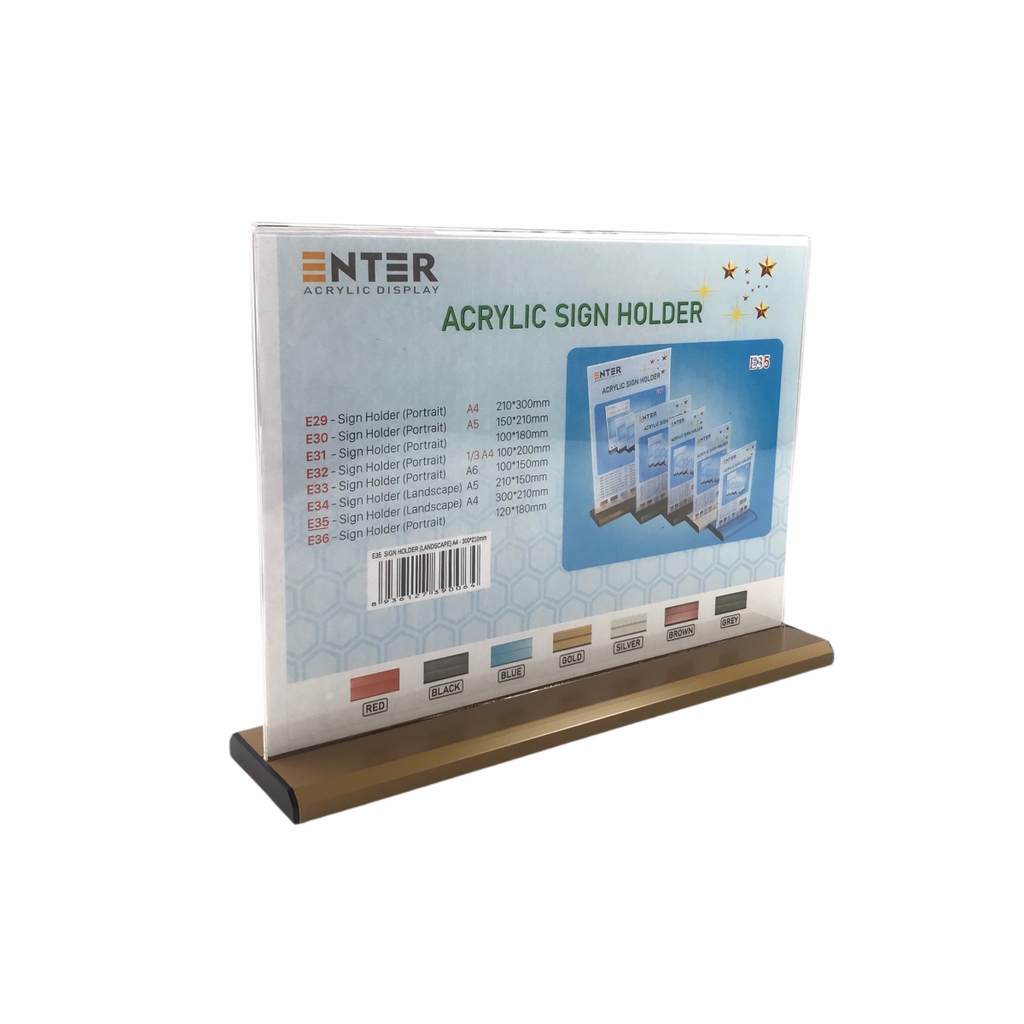Kệ mica 2 mặt Enter E35 300x210mm đế nhôm A4 ngang, Kệ menu nhà hàng, Standee mica để bàn, Bảng quét mã QR Code (10)