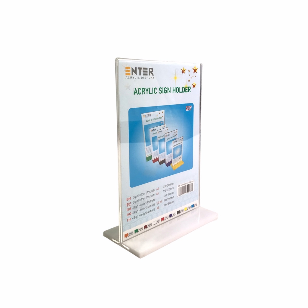Kệ mica 2 mặt Enter E07 150x210mm đế lùa A5 đứng, Kệ menu nhà hàng, Standee mica để bàn, Bảng quét mã QR Code (20)