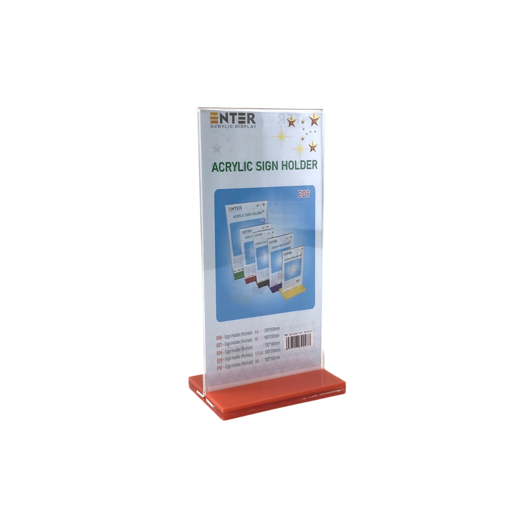 Kệ mica 2 mặt Enter E09 100x210mm đế lùa, Kệ menu nhà hàng, Standee mica để bàn, Bảng quét mã QR Code (20)