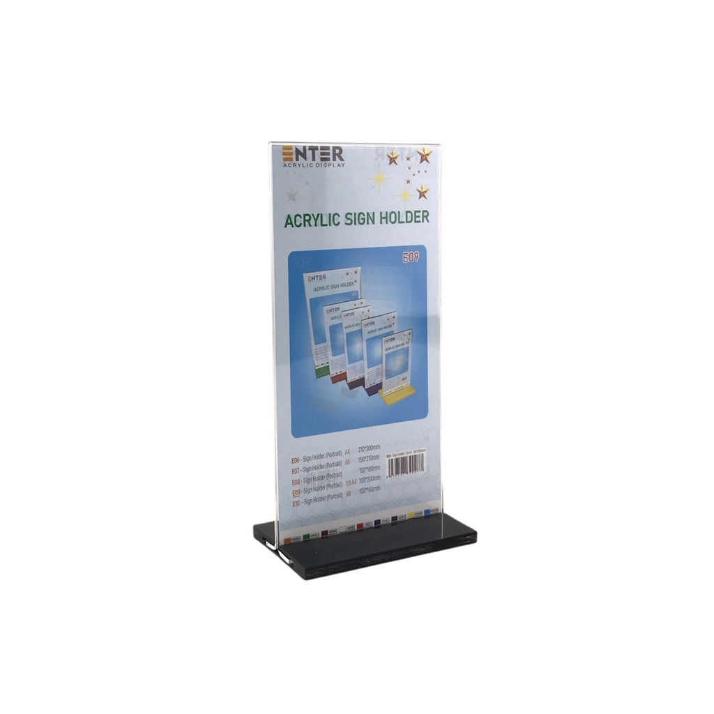 Kệ mica 2 mặt Enter E09 100x210mm đế lùa, Kệ menu nhà hàng, Standee mica để bàn, Bảng quét mã QR Code (20)