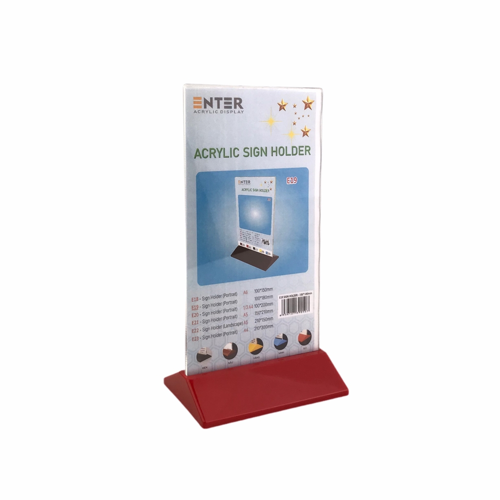 Kệ mica 2 mặt Enter E19 100x180mm đế màu, Kệ menu nhà hàng, Standee mica để bàn, Bảng quét mã QR Code (20)