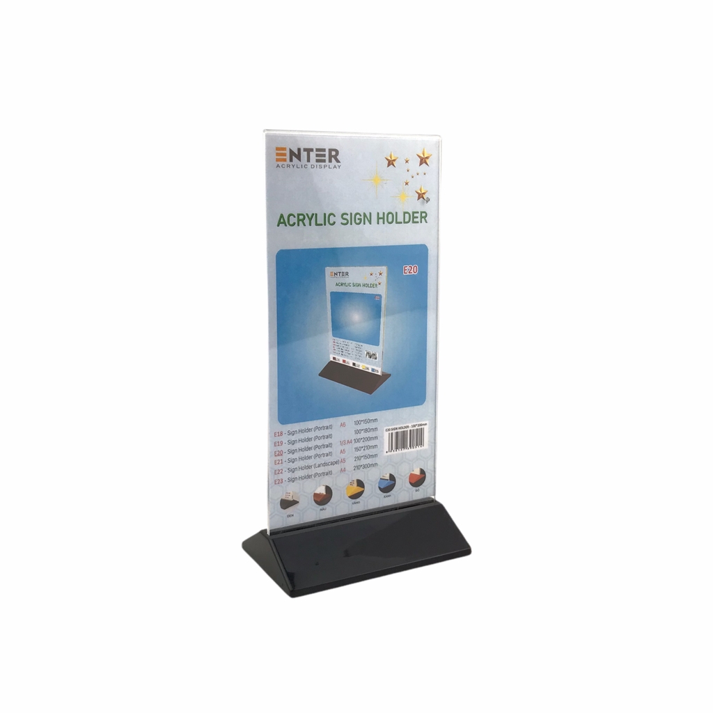 Kệ mica 2 mặt Enter E20 100x210mm đế màu, Kệ menu nhà hàng, Standee mica để bàn, Bảng quét mã QR Code (20)