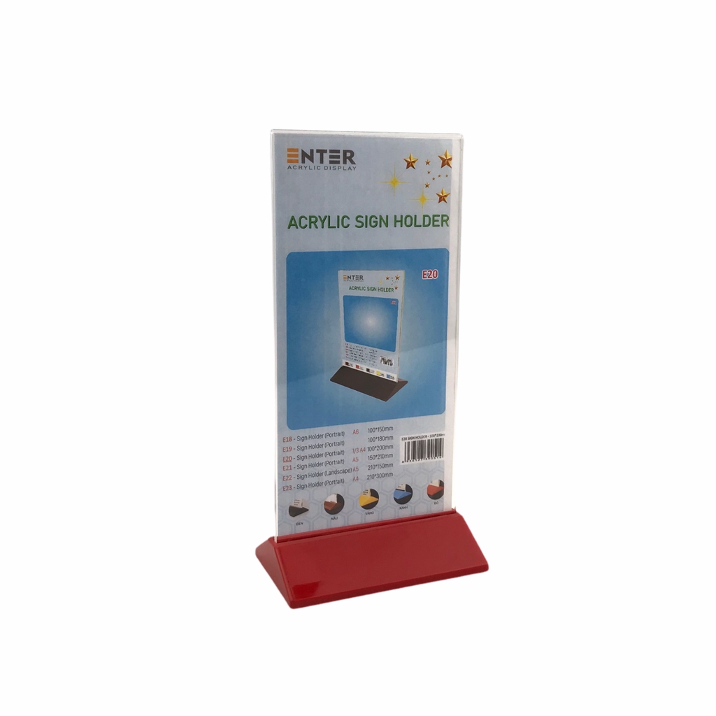 Kệ mica 2 mặt Enter E20 100x210mm đế màu, Kệ menu nhà hàng, Standee mica để bàn, Bảng quét mã QR Code (20)