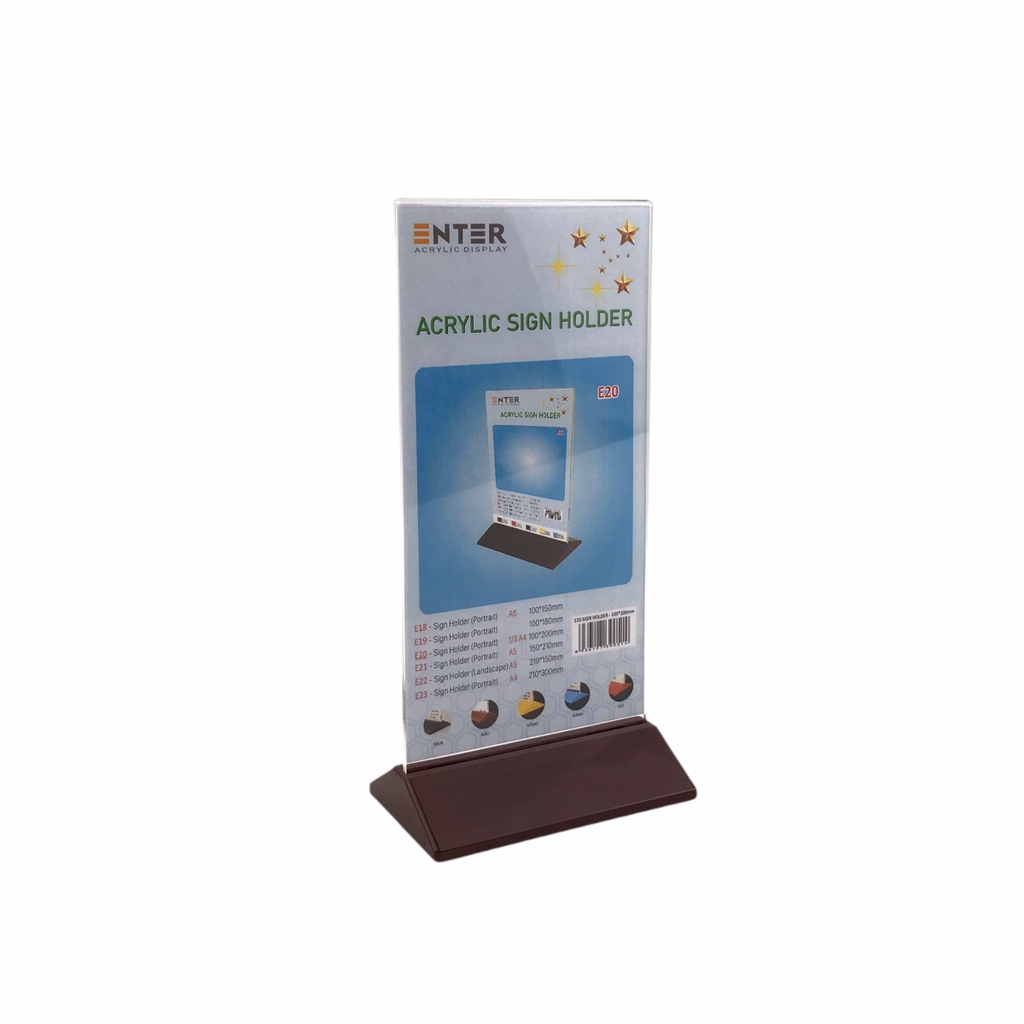 Kệ mica 2 mặt Enter E20 100x210mm đế màu, Kệ menu nhà hàng, Standee mica để bàn, Bảng quét mã QR Code (20)