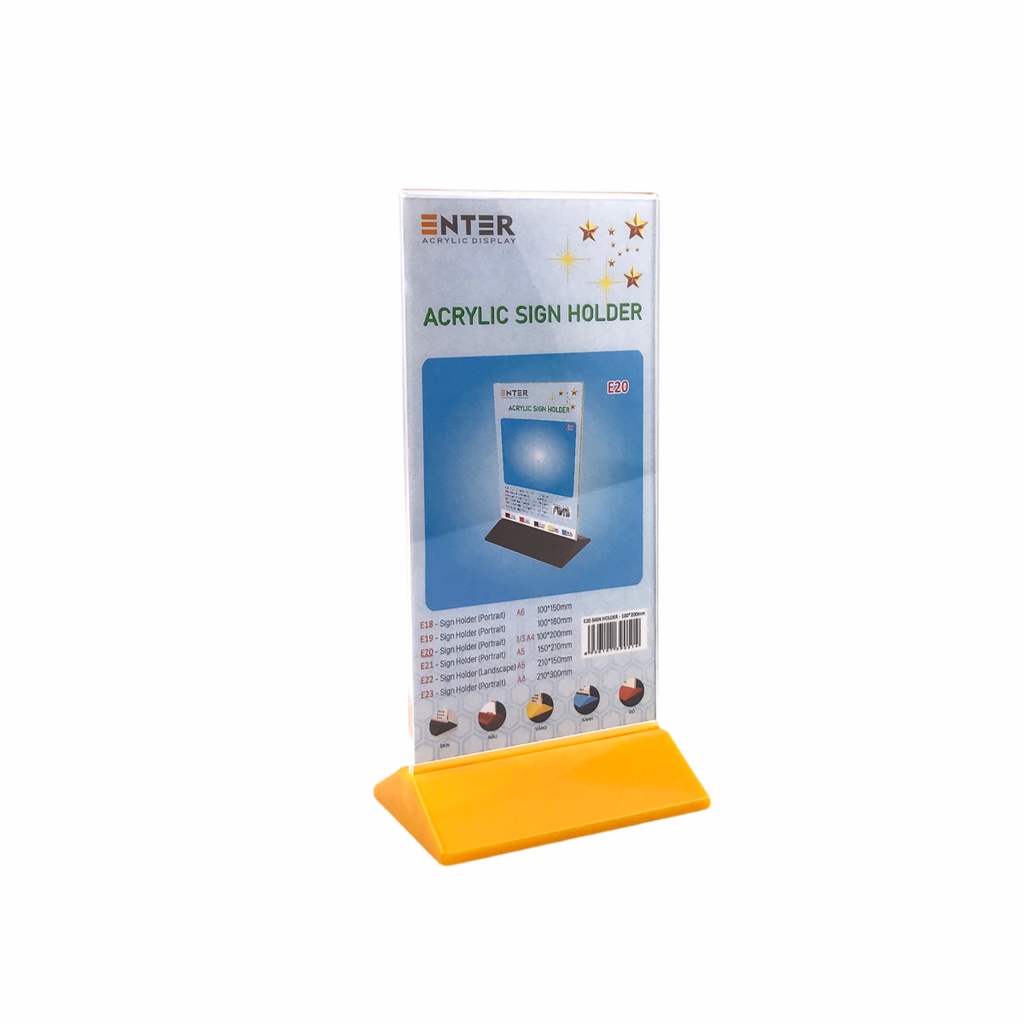 Kệ mica 2 mặt Enter E20 100x210mm đế màu, Kệ menu nhà hàng, Standee mica để bàn, Bảng quét mã QR Code (20)