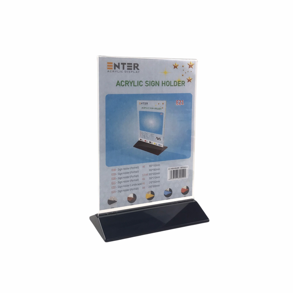 Kệ mica 2 mặt Enter E21 150x210mm đế màu A5 đứng, Kệ menu nhà hàng, Standee mica để bàn, Bảng quét mã QR Code (20)