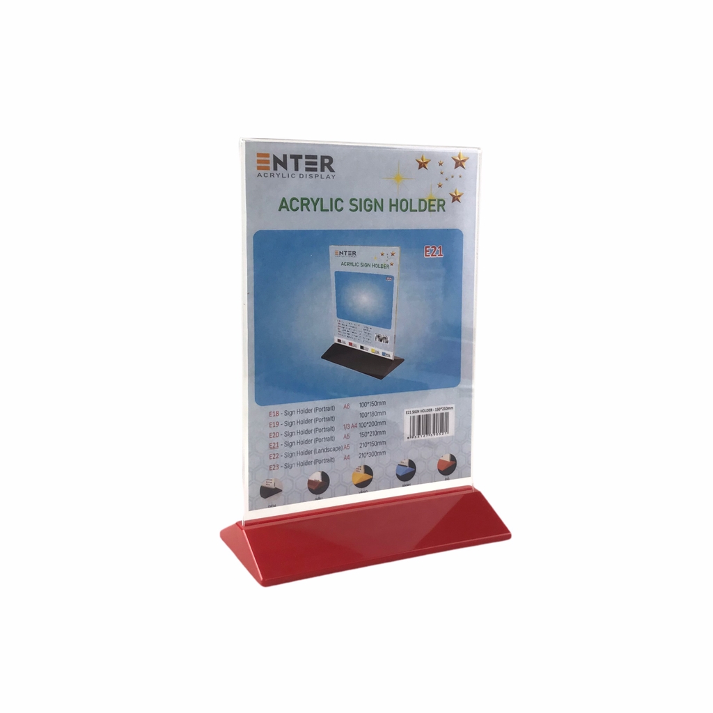 Kệ mica 2 mặt Enter E21 150x210mm đế màu A5 đứng, Kệ menu nhà hàng, Standee mica để bàn, Bảng quét mã QR Code (20)