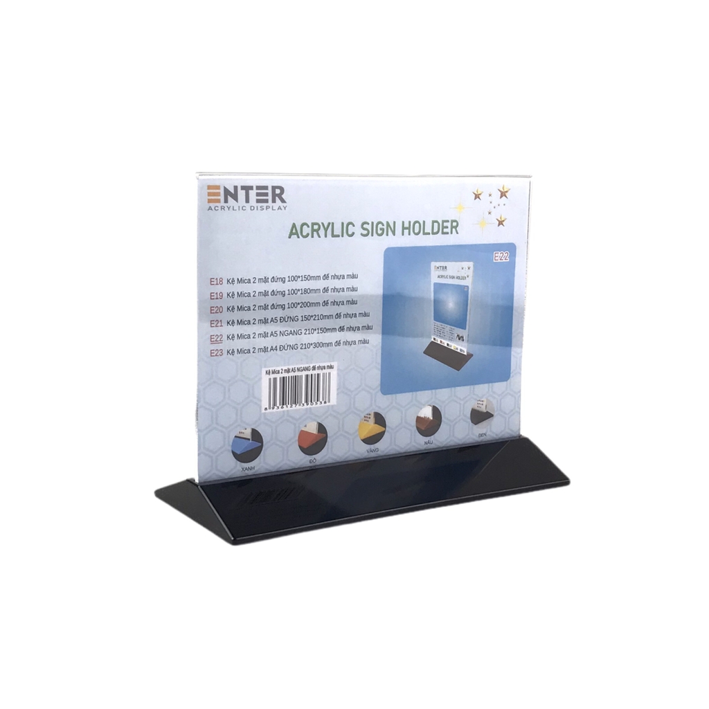 Kệ mica 2 mặt Enter E22 210x150mm đế màu A5 ngang, Kệ menu nhà hàng, Standee mica để bàn, Bảng quét mã QR Code (20)