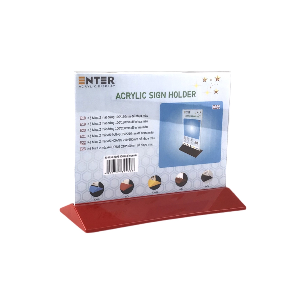 Kệ mica 2 mặt Enter E22 210x150mm đế màu A5 ngang, Kệ menu nhà hàng, Standee mica để bàn, Bảng quét mã QR Code (20)