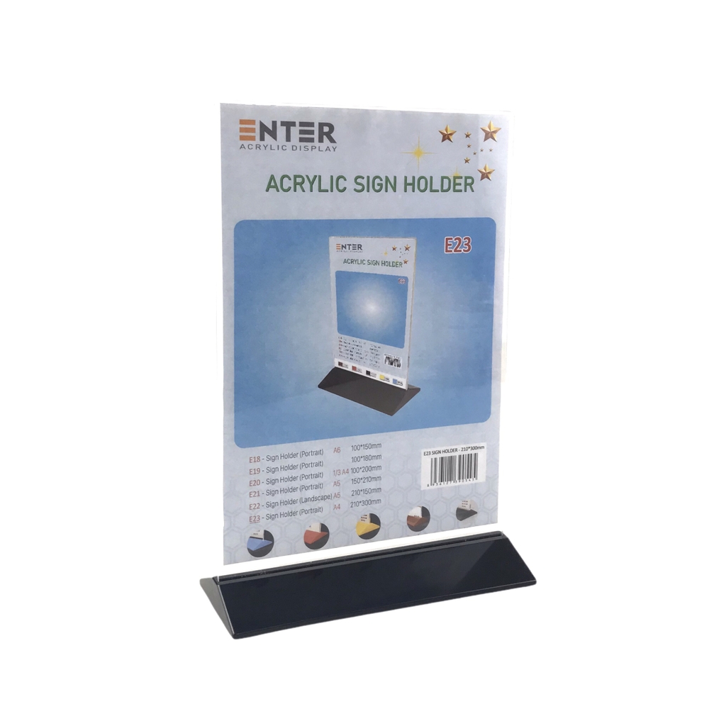 Kệ mica 2 mặt Enter E23 210x300mm đế màu A4 đứng, Kệ menu nhà hàng, Standee mica để bàn, Bảng quét mã QR Code (10)