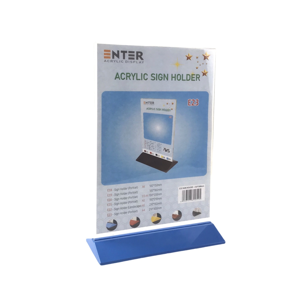 Kệ mica 2 mặt Enter E23 210x300mm đế màu A4 đứng, Kệ menu nhà hàng, Standee mica để bàn, Bảng quét mã QR Code (10)