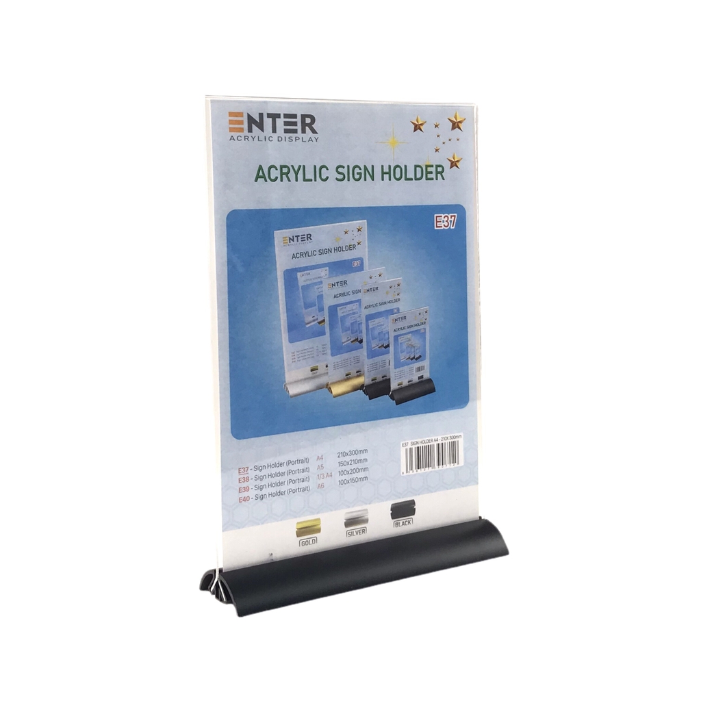 Kệ mica 2 mặt Enter E37 210x300mm đế nhôm cao cấp A4, Kệ menu nhà hàng, Standee mica để bàn, Bảng quét mã QR Code (10)