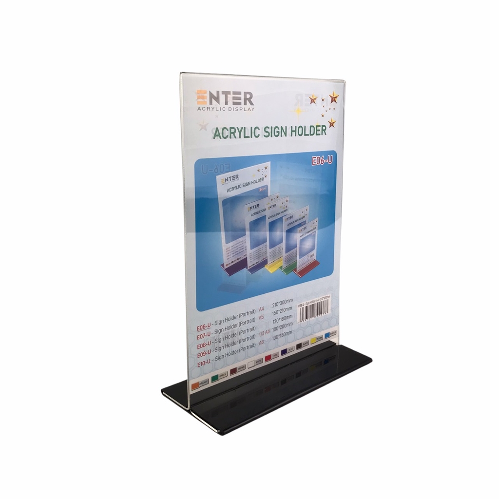 Kệ mica 2 mặt Enter E06-U 210x300mm đế lùa uốn bằng, Kệ menu nhà hàng, Standee mica để bàn, Bảng quét mã QR Code (10)