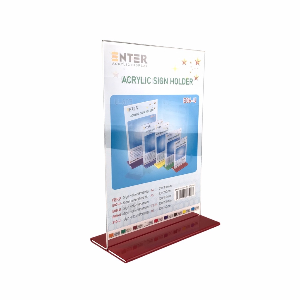 Kệ mica 2 mặt Enter E06-U 210x300mm đế lùa uốn bằng, Kệ menu nhà hàng, Standee mica để bàn, Bảng quét mã QR Code (10)