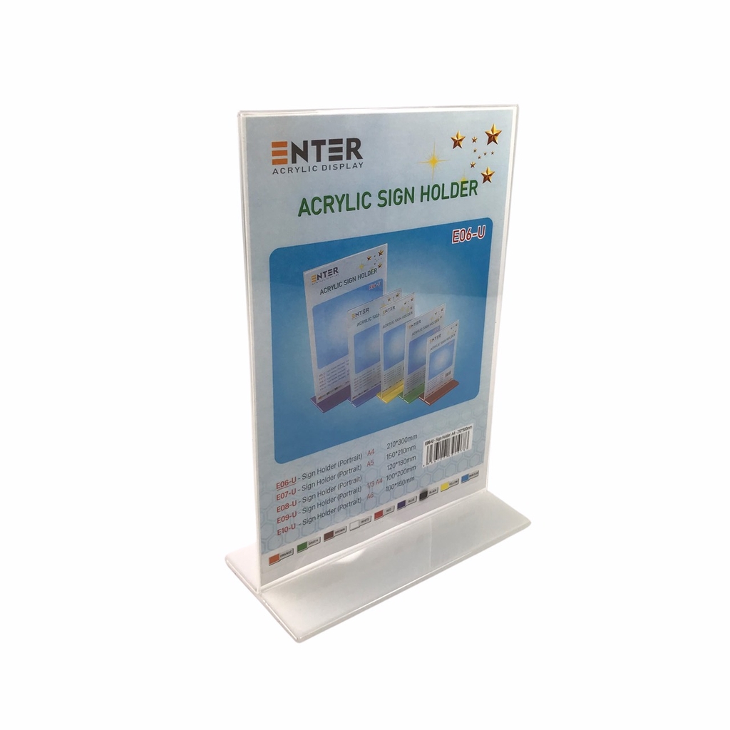 Kệ mica 2 mặt Enter E06-U 210x300mm đế lùa uốn bằng, Kệ menu nhà hàng, Standee mica để bàn, Bảng quét mã QR Code (10)