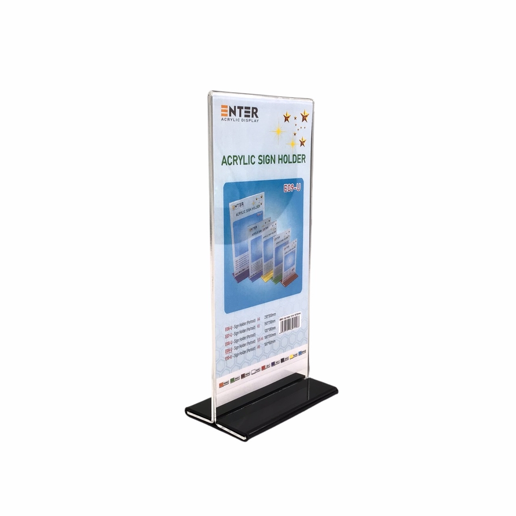 Kệ mica 2 mặt Enter E09-U 100x210mm đế lùa uốn bằng, Kệ menu nhà hàng, Standee mica để bàn, Bảng quét mã QR Code (20)
