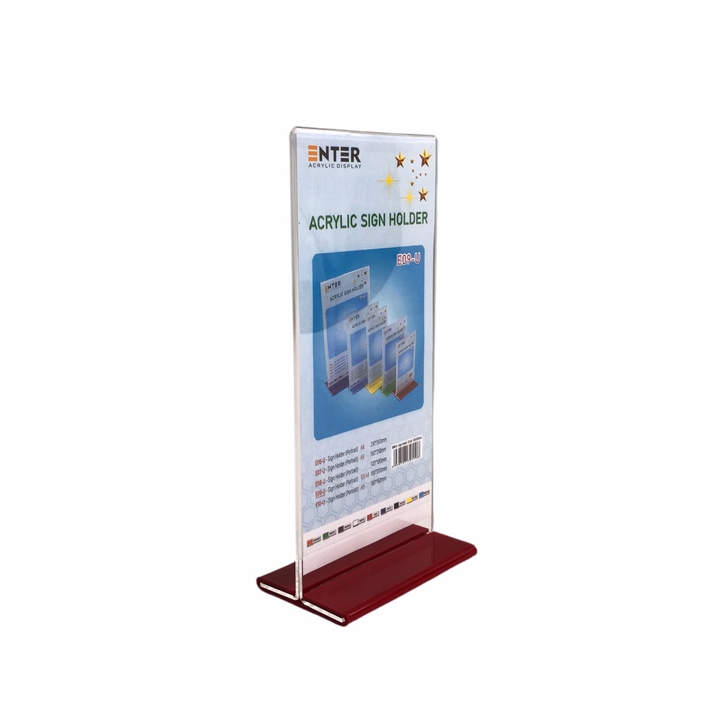 Kệ mica 2 mặt Enter E09-U 100x210mm đế lùa uốn bằng, Kệ menu nhà hàng, Standee mica để bàn, Bảng quét mã QR Code (20)