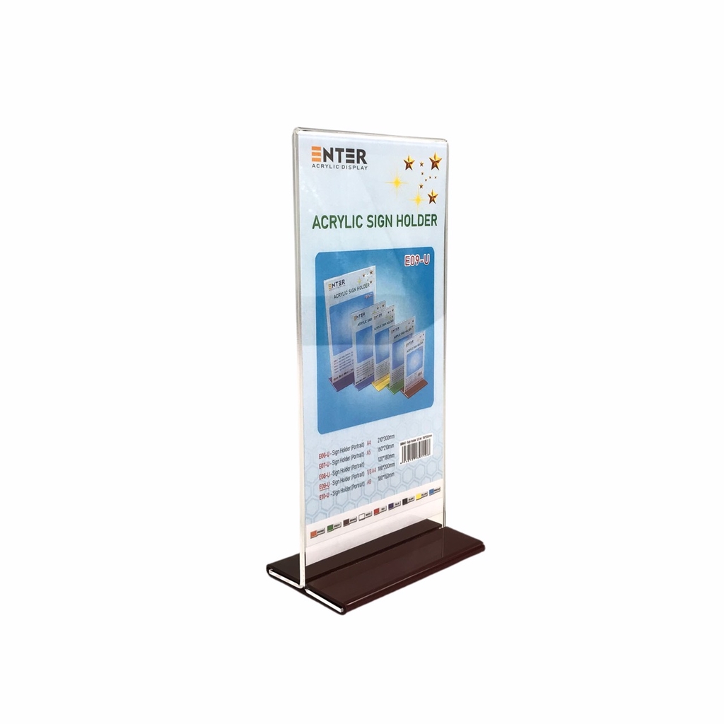 Kệ mica 2 mặt Enter E09-U 100x210mm đế lùa uốn bằng, Kệ menu nhà hàng, Standee mica để bàn, Bảng quét mã QR Code (20)