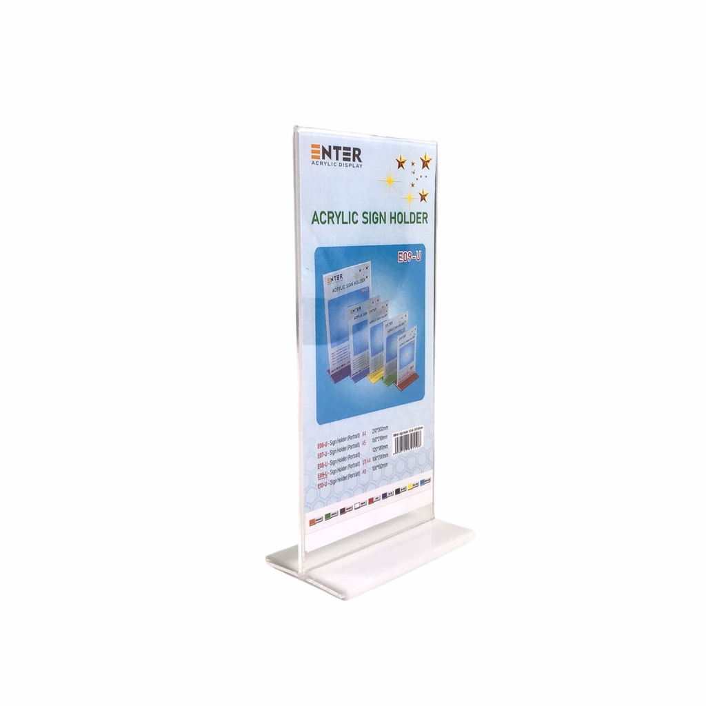 Kệ mica 2 mặt Enter E09-U 100x210mm đế lùa uốn bằng, Kệ menu nhà hàng, Standee mica để bàn, Bảng quét mã QR Code (20)