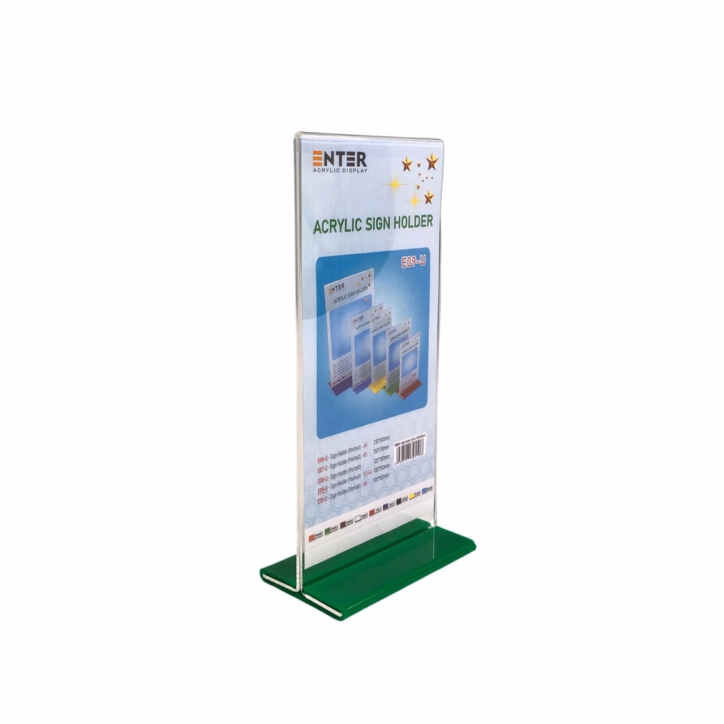 Kệ mica 2 mặt Enter E09-U 100x210mm đế lùa uốn bằng, Kệ menu nhà hàng, Standee mica để bàn, Bảng quét mã QR Code (20)