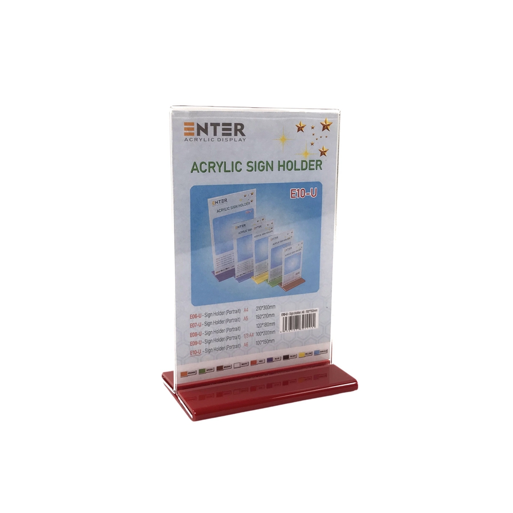 Kệ mica 2 mặt Enter E10-U 100x150mm đế lùa uốn bằng, Kệ menu nhà hàng, Standee mica để bàn, Bảng quét mã QR Code