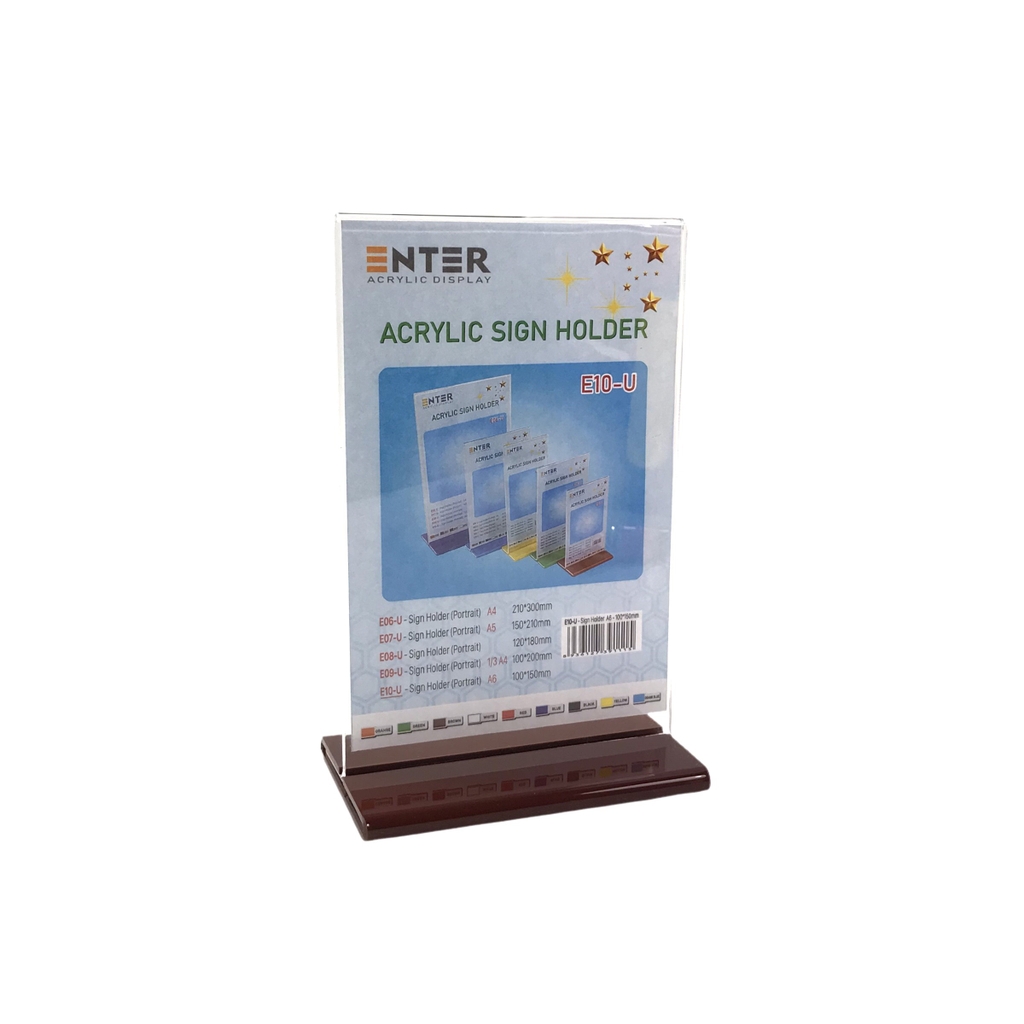 Kệ mica 2 mặt Enter E10-U 100x150mm đế lùa uốn bằng, Kệ menu nhà hàng, Standee mica để bàn, Bảng quét mã QR Code