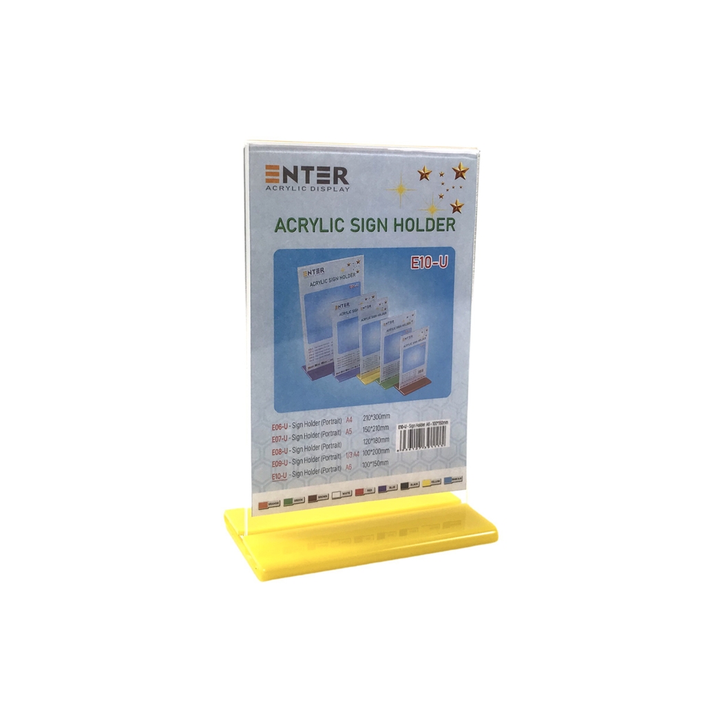 Kệ mica 2 mặt Enter E10-U 100x150mm đế lùa uốn bằng, Kệ menu nhà hàng, Standee mica để bàn, Bảng quét mã QR Code